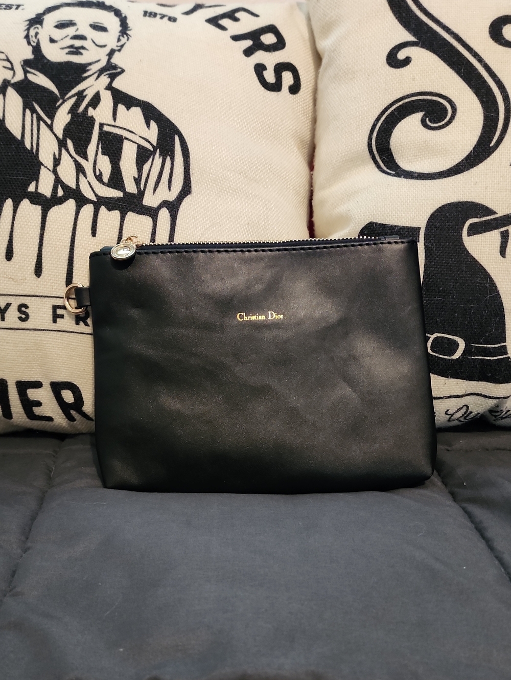 Authentic Dior Black Leather Zip Pouch